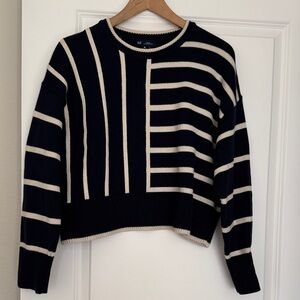 GAP Navy & Ivory Mixed Stripe Knit Sweater | Modern Crop | Small